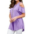 thumbnail image 2 of JustVH Womens Cold Shoulder Soild Color Casual Tunic Blouse Tops, 2 of 4