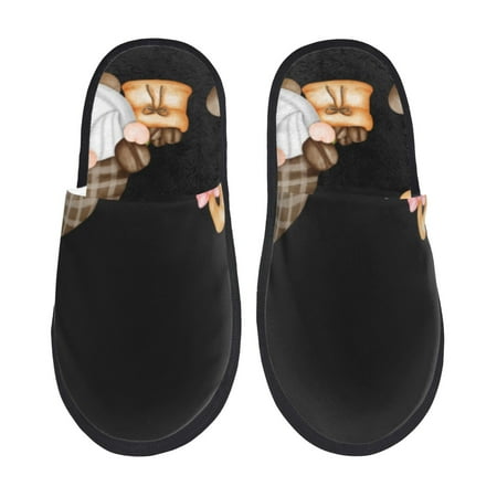 Balery Coffee Gnome (2) Slient Indoor Furry Fleece Comfort House Shoes Soft Non-Slip Home Shoes Cotton slippers House Slippers-- Medium