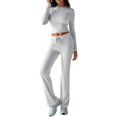 thumbnail image 2 of Conjunto de Chándal de Larga con Cuello Redondo y Pantalones Acampanados de Cintura Alta para Mujer. Flores Blancas y Grises M, 2 of 9