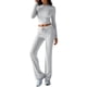 thumbnail image 2 of Conjunto de Chándal de Larga con Cuello Redondo y Pantalones Acampanados de Cintura Alta para Mujer. Flores Blancas y Grises L, 2 of 9