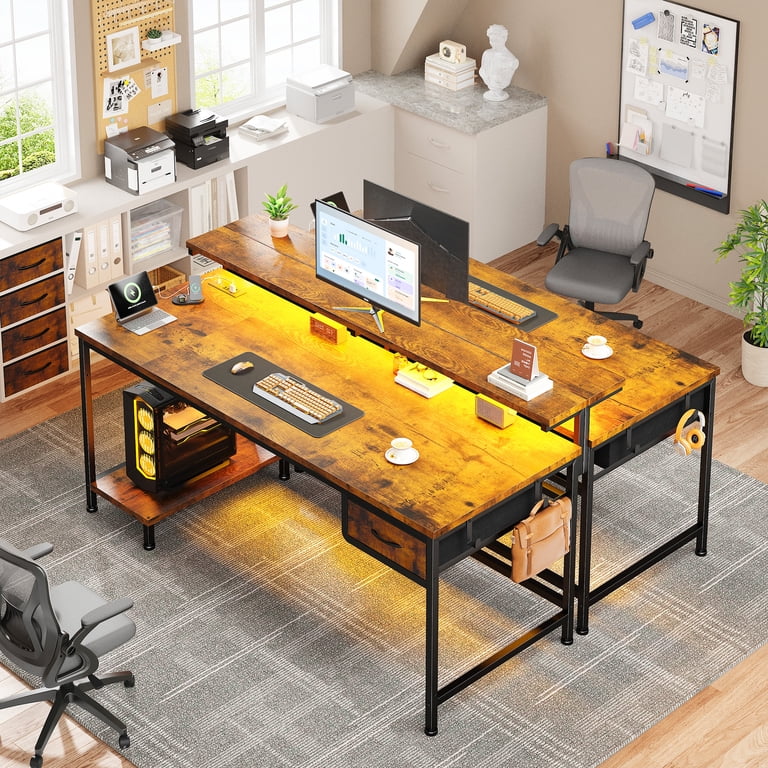 Romorgniz Corner Gaming Desk with Power Outlet, Brown photo 2