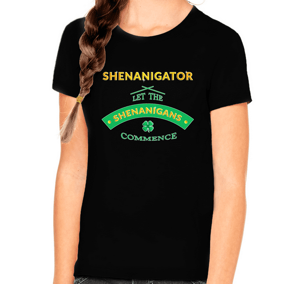 St Patricks Day Shirts for GIRLS YOUTH - Saint Patrick's Irish Shenanigans Shirt Lucky Shamrock Graphic Tee for KIDS