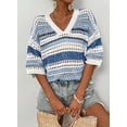 thumbnail image 6 of Women’s Crochet Sweater Top V Neck Cap Short Sleeve Spring Summer Knit Shirt Loose Hollow Out Striped Pullover Beach Vacation Cruise Casual Fashion Clothes, 6 of 7
