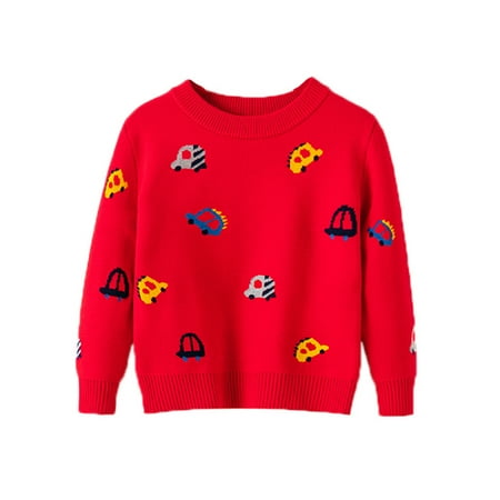 

Fsqjgq Zip Up Toddler Boys Girls Cartoon Cars Prints Sweater Long Sleeve Warm Knitted Pullover Knitwear Tops Sweater 18 Months Boy Clothes Sweatshirt Cotton Blend Red 110
