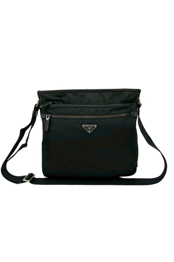 Pre-Owned PRADA Triangle Logo Nylon and Saffiano Leather Shoulder Bag/Messenger Bag... (Good)
