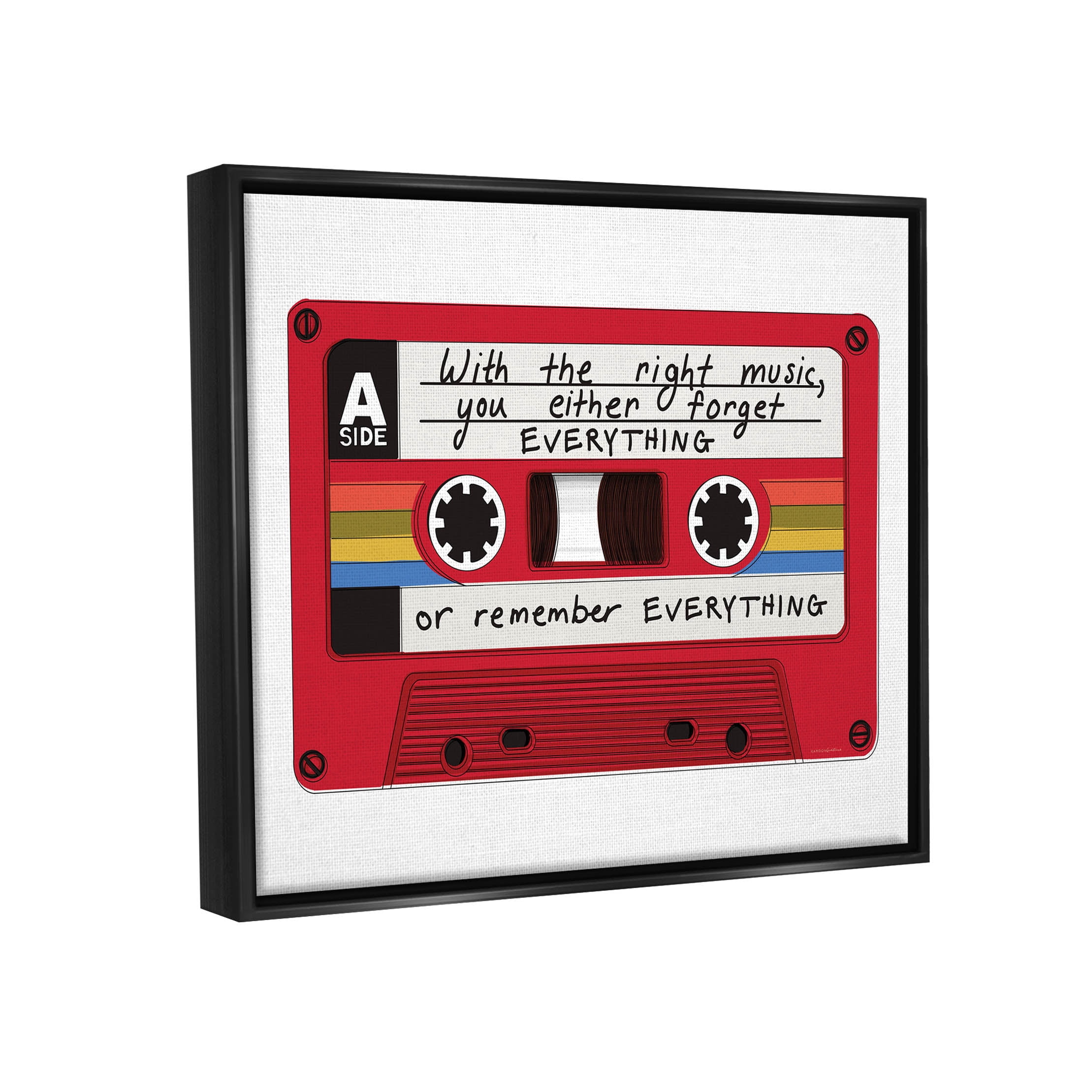 With The Right Music Vintage Cassette Inspirational Graphic Art Jet Black Framed Art Print Wall Art