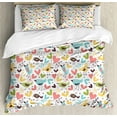 thumbnail image 1 of Cartoon Queen Size Duvet Cover Set, Pale Color Cartoon Style Sparrow Kingfishers Hummingbirds and Heart Shaped Balloons, Decorative 3 Piece Bedding Set with 2 Pillow Shams, Multicolor, by Ambesonne, 1 of 3