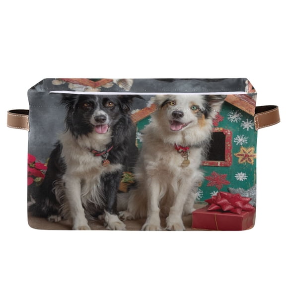 1-Pack Square Closet Organizers with Handles Open Basket Bins Dogs and Doghouses Storage Basket for Home Office