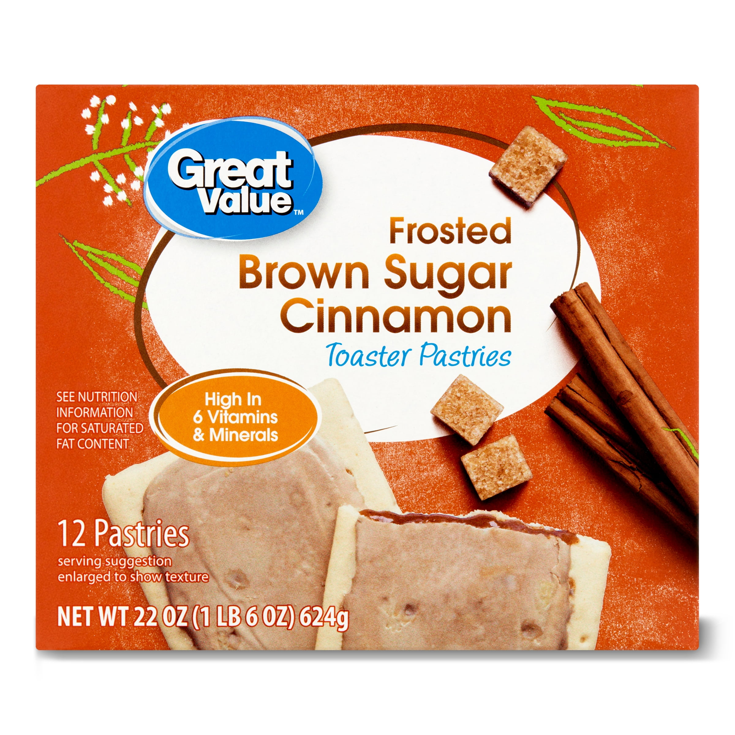 Great Value Frosted Brown Sugar Cinnamon Toaster Pastries, 22 oz, 12