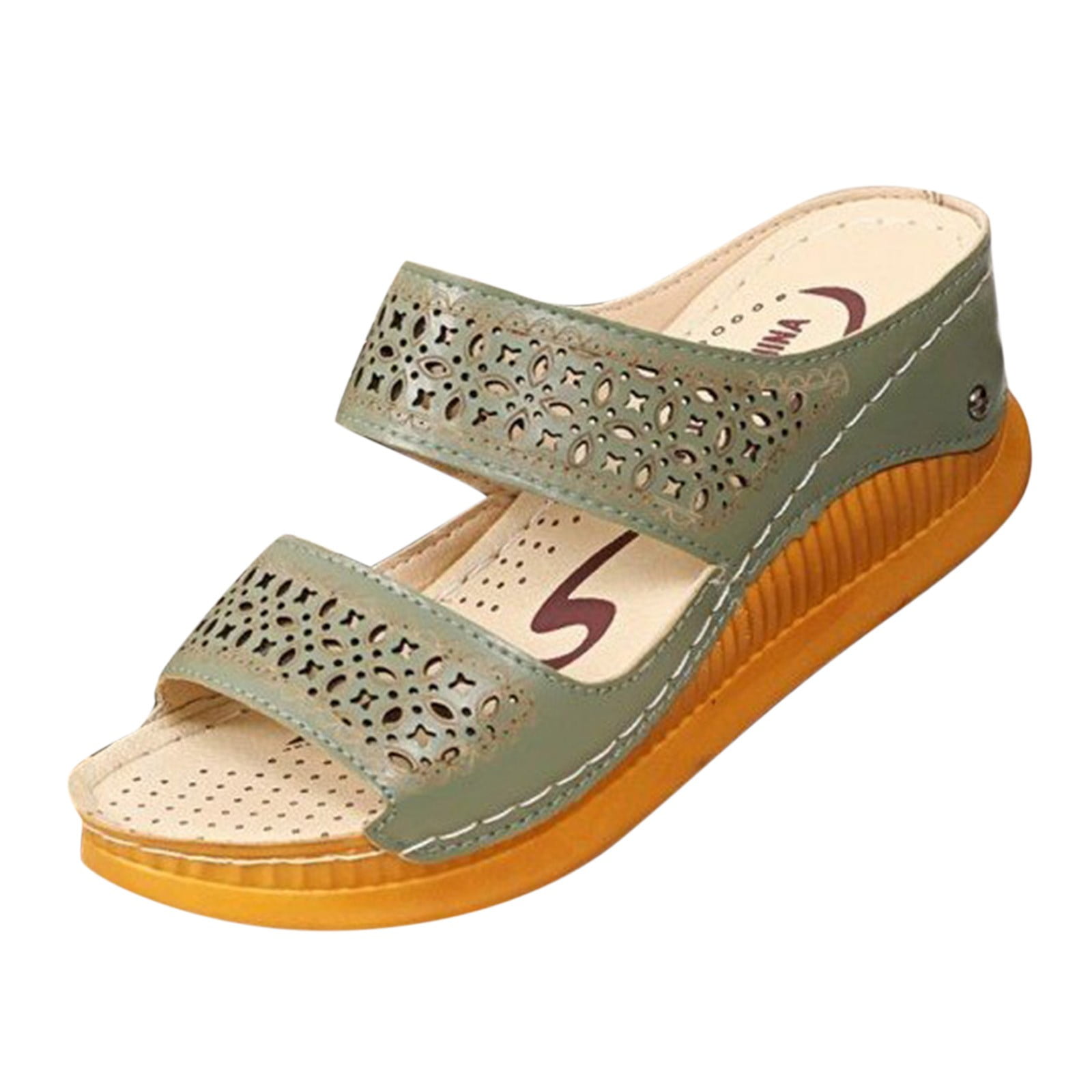 uikmnh Women Slippers Spring Summer With Hollow Sandals Roman Peep Toe Slippers Green 7.5 - Walmart.com