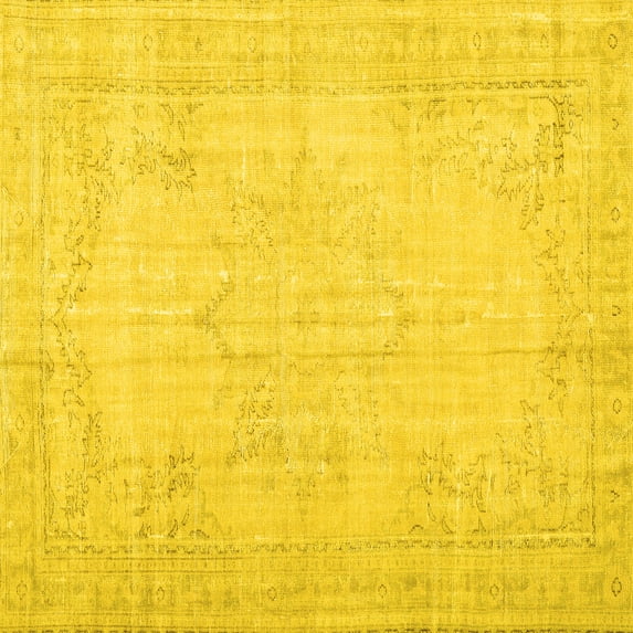 Ahgly Company Indoor Square Persian Yellow Traditional Area Rugs, 7' Square