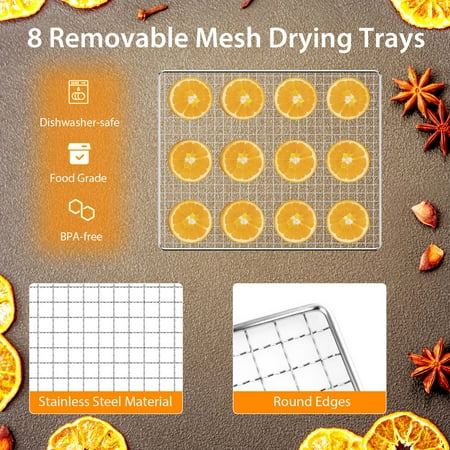 Costway - Food Dehydrator Dryer Machine 85°F-160°F with 8 Detachable Mesh Trays & Timer - Silver