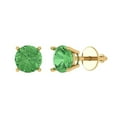 thumbnail image 2 of 2 Ct Round Cut Studs Green Crystal 14K Yellow Solid Gold Everyday Dainty Earrings Screw Back, 2 of 7