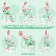 Pinmoco Ergonomic Cross Legged Swivel Chair, Wide Swivel Vanity Chair with Back Support, Height Adjustable for Criss Cross Sitting, Green
