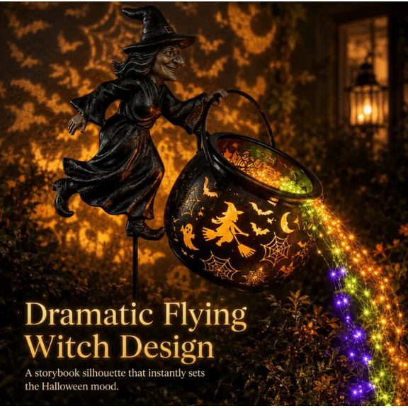 Halloween Witch Cauldron Garden Light