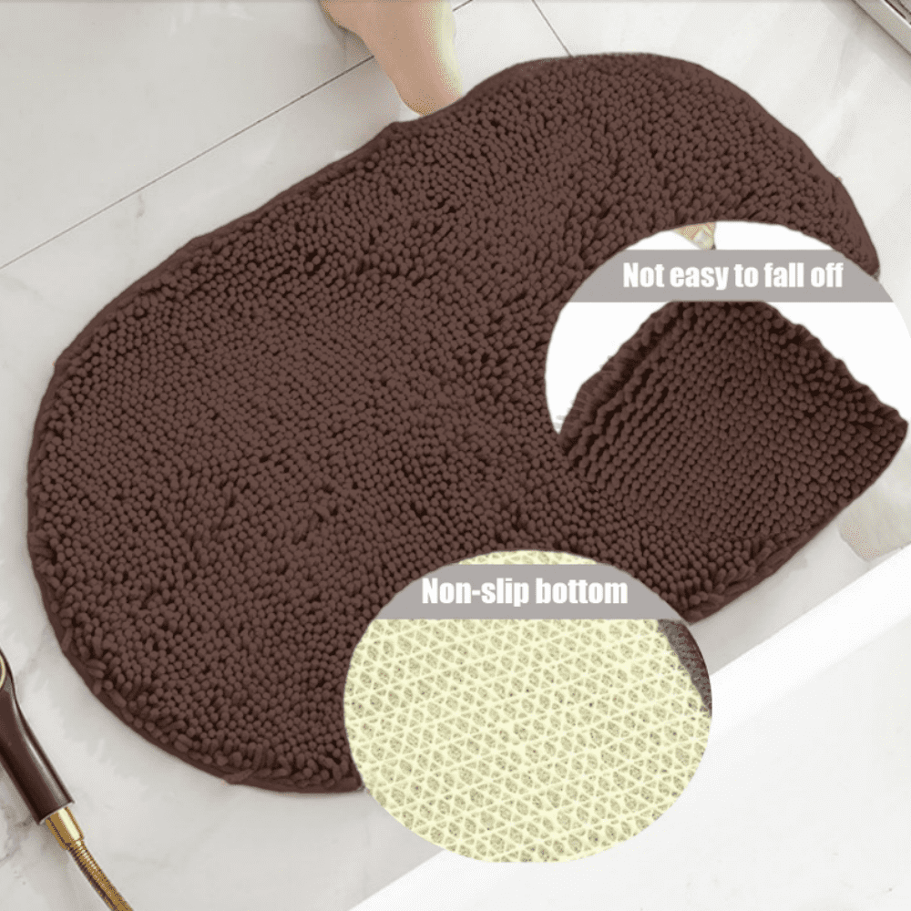 MK Gdledy Chenille Oval Bath Rug 20x32, Rubber Backing Quick Dry Washable Microfiber Mats，Brown