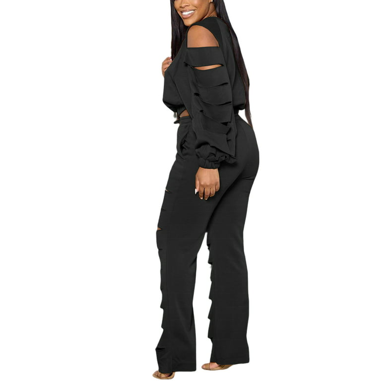Streetwear Sexy 2 Piece Outfits for Women Tracksuit Hollow Crop