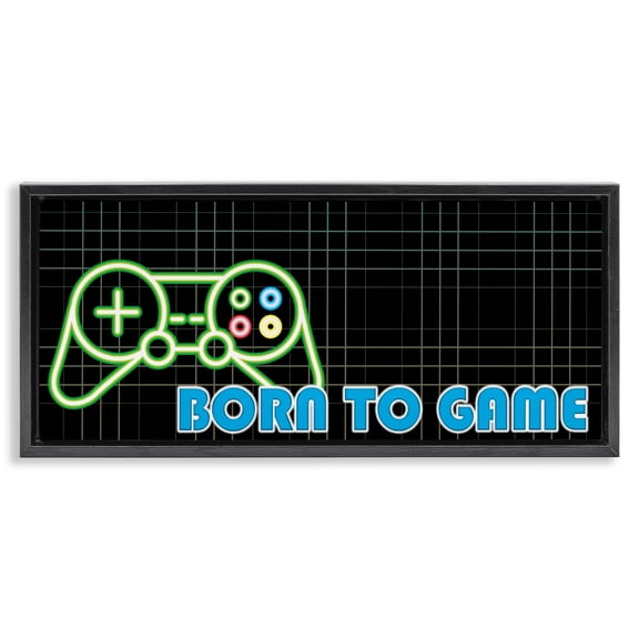 Stupell Industries Born To Game Neon Black Framed Floater Canvas Wall Art, design by Kim Allen