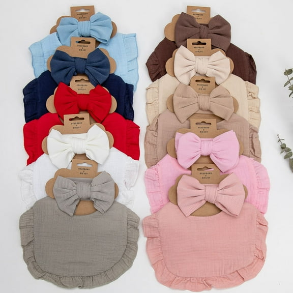 Vorkoi Baby Girl Muslin Drooling Soft & Absorbent Multi-Layer Baby Bibs with Bow Headband