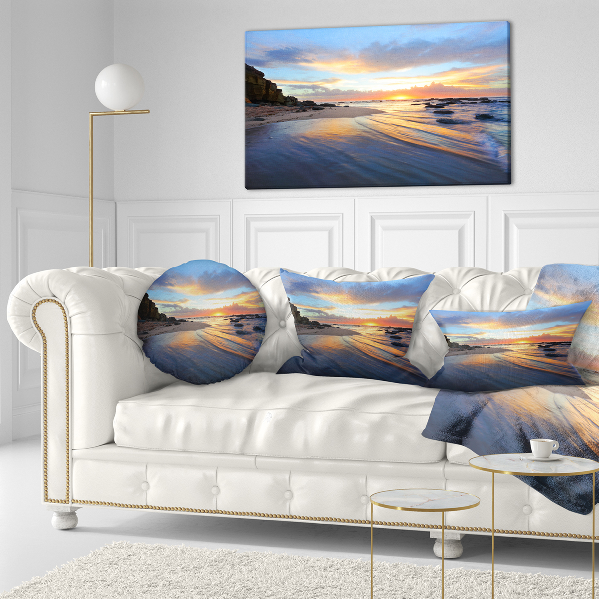 Designart Exotic Seashore Sunrise Australia - Seascape Throw Pillow - 12x20