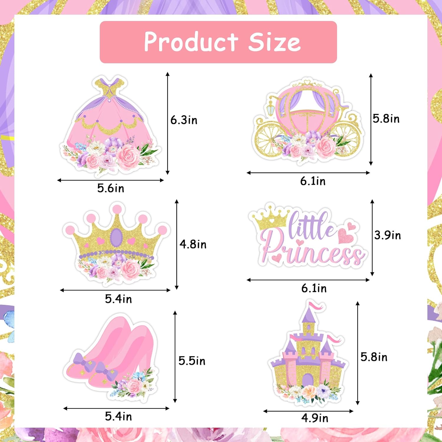 Kreatwow Floral Princess Table Decorations 24pcs Princess Centerpiece Little Princess Decorations Table Centerpiece Supplies Princess Castle Crown Carriage Party Table Topper for Birthday Baby Shower