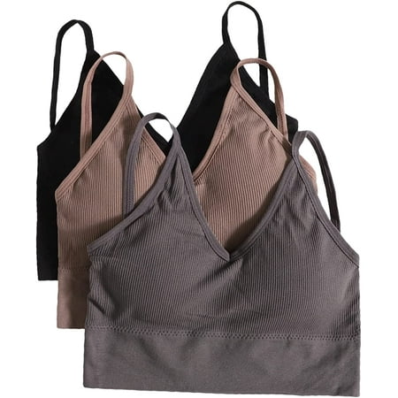 

ZWQIANFENGXI Women s 3 Piece Solid Padded V Neck Wireless Bralette Cami Bra