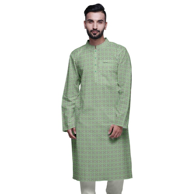 Atasi Kurta Imprimé pour Hommes Col Mandarin Popeline de Coton Kurta Chemise Décontractée