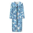 thumbnail image 3 of Yuyamidu Blue Butterfly Womens Robes with Zipper Casual Long Sleeve Bathrobe with Front Zipper Soft Round Neck Gowns for Ladies Sleepwear Housecoat Ladies Pajama Nightgown Size 2XL, 3 of 7