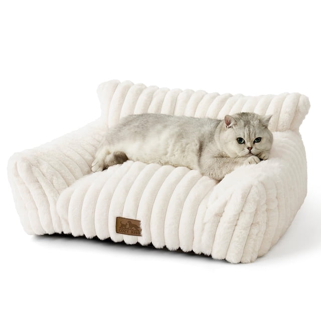 Cama mullida para gatos grandes lavable sofá para gatos pequeños antideslizante 65 x 44 x 30 cm crema