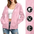thumbnail image 2 of Busydd Windbreaker Jacket Women Trendy Lightweight Solid Colors Long Sleeve Waterproof Zip Up Hoodie with Adjustable Drawstring and Pockets S, 2 of 10