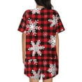 thumbnail image 3 of Naloa Snowflakes On A Buffalo Plaid Women's Short-Sleeved Pajama Set, Loungewear, Summer pajamas, Breathable Cozy - Small, 3 of 9