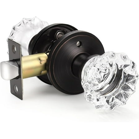 The 3 Pack Fluted Glass Door Knob Set with Victorian Plate Rosettes in Oil Rubbed Bronze Privacy Bed/Bath