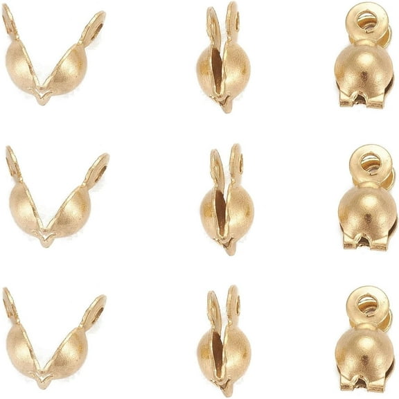 304 Stainless Steel Bead Tips Calotte Ends Clamshell Knot Cover Golden 8x4mm Hole: 1mm