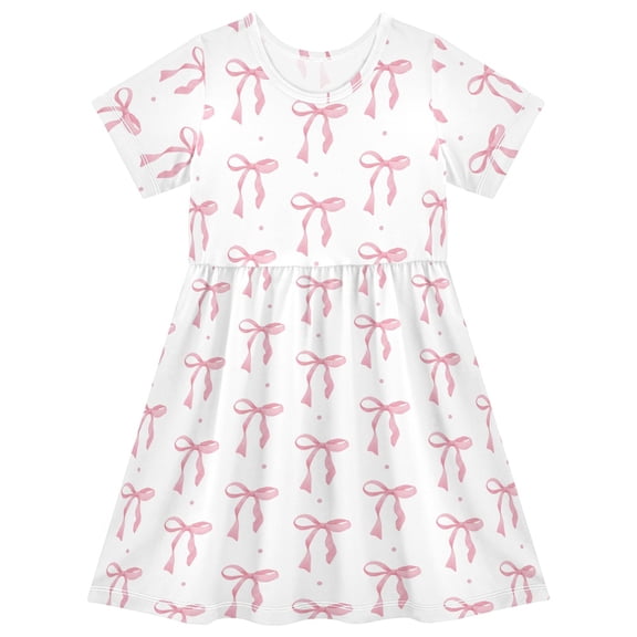 joogoo Watercolor Pink Bow Girls' Short Sleeve Dress Kids Dresses 5-6T
