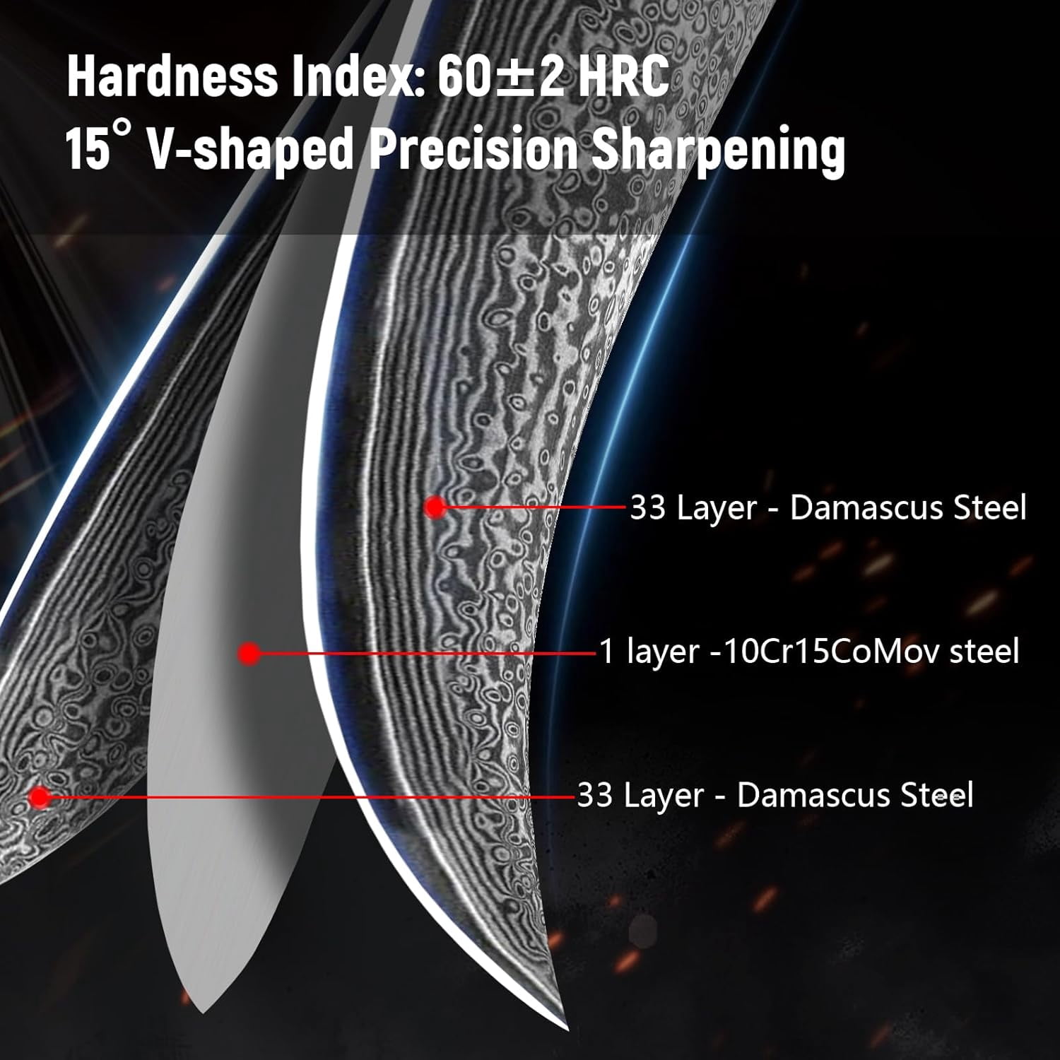 Damascus Steel Chef Knife 8 Inch, Japanese Professional 10Cr15MOV Blade with Hand Forged Hammer Pattern, Ultra Sharp Kitchen Knife with Abalone Shell Ergonomic Handle