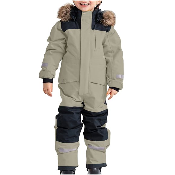 Kcodviy Snowsuit Children's Boys Ski Baby Boy Clothes Summer Suit Thermal Ski Overall Winter Warm Snow Overall Windproof Winter Suit with Romper Outfits Removable Hood Mud Suit Outdoor Softshell Sui