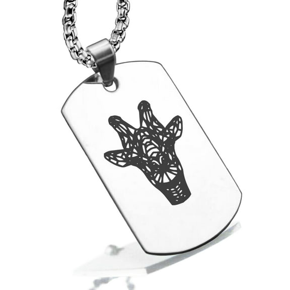 Stainless Steel Geometric Polygon Giraffe Animal Dog Tag Pendant Necklace
