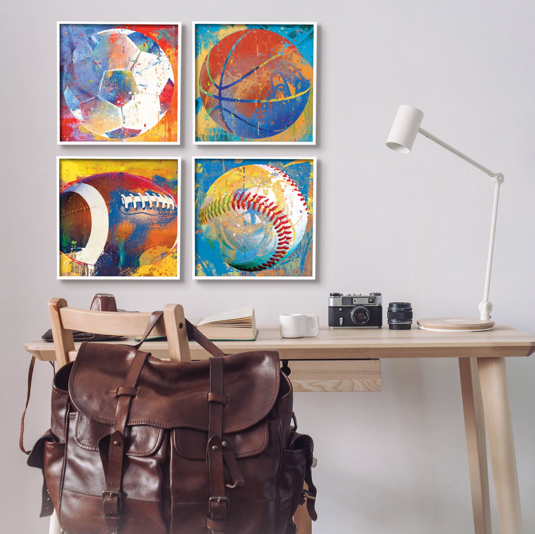Stupell Industries Collaged Urban Sports Balls Graphic Art White Framed Art Print Wall Art, Set of 4, Design by Savannah Miler