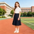 thumbnail image 6 of hengsof Girls Elastic Waist Solid Casual Pleated Long Skirt, Summer Back to School Fashion Uniform Skirt for 3-17 Years, 6 of 8