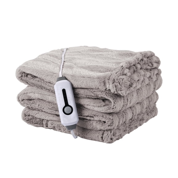 SUNNY HEAT Heated Electric Blanket Throw Size 50"Ă—60", Faux Fur, 4 Heat Levels, 3 Hours Auto Off, Brown