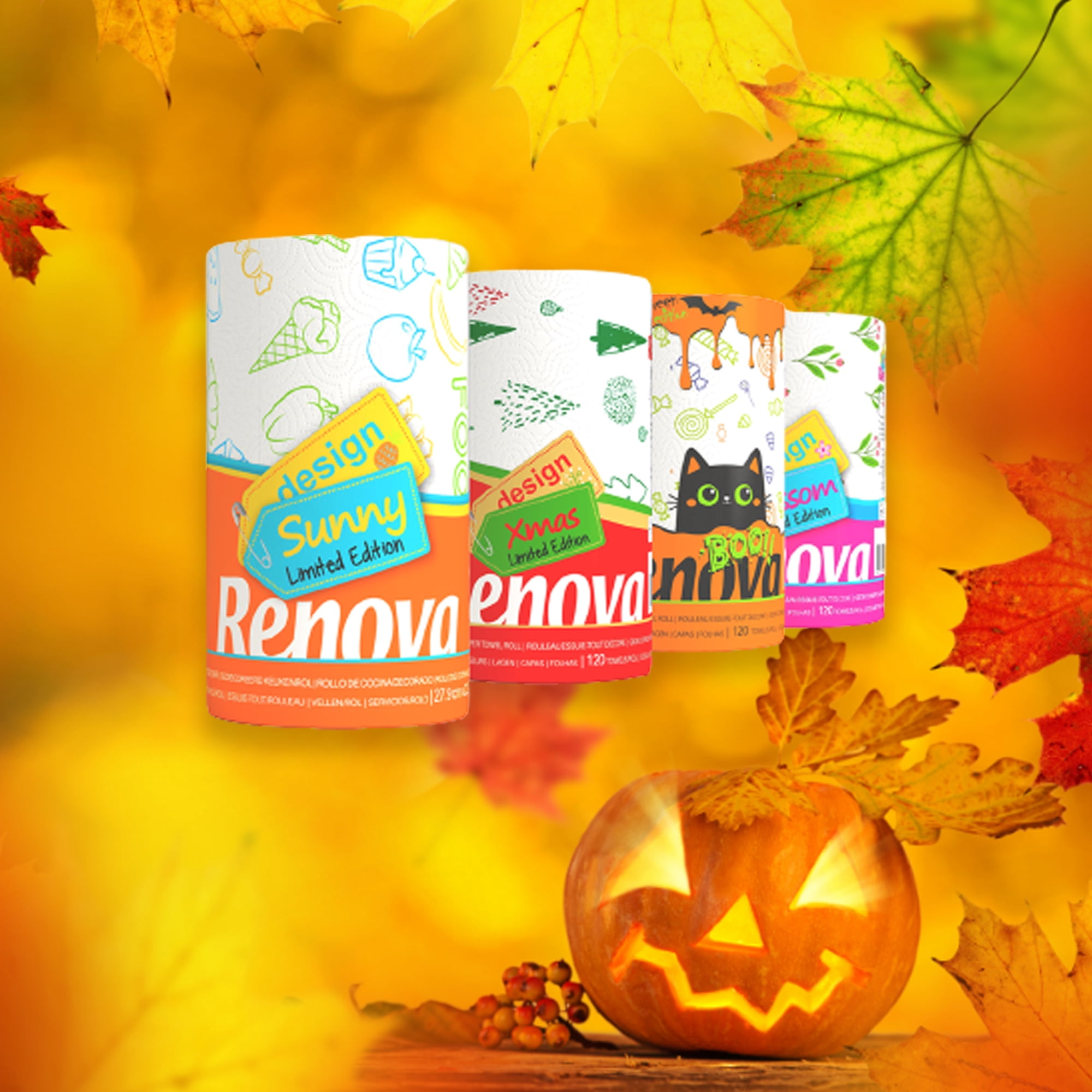 Renova Halloween Paper Towels, 3 Rolls, 120 Sheets Per Roll