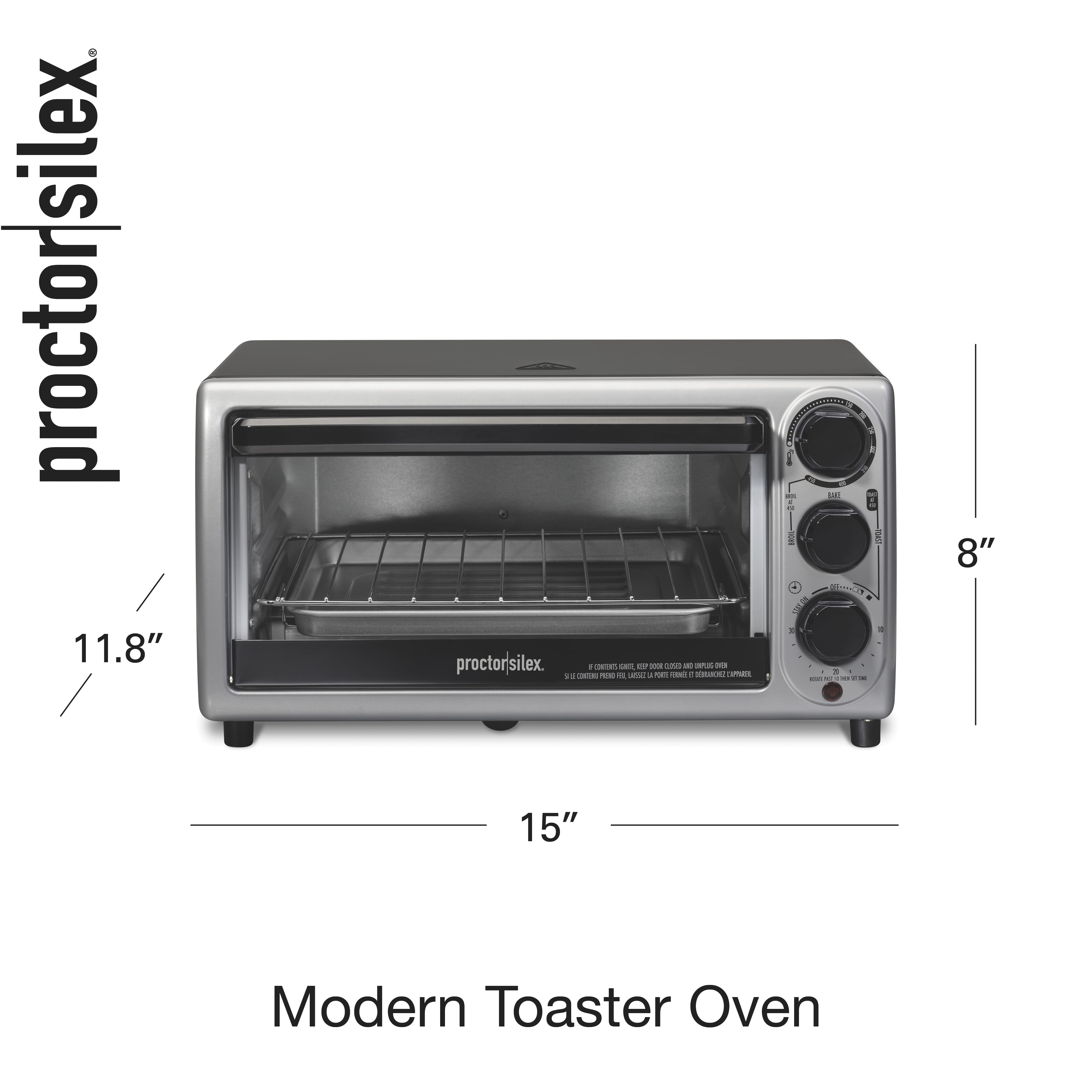  Proctor Silex 4-Slice Modern Countertop Toaster Oven with Bake  Pan, Black (31122): Home & Kitchen