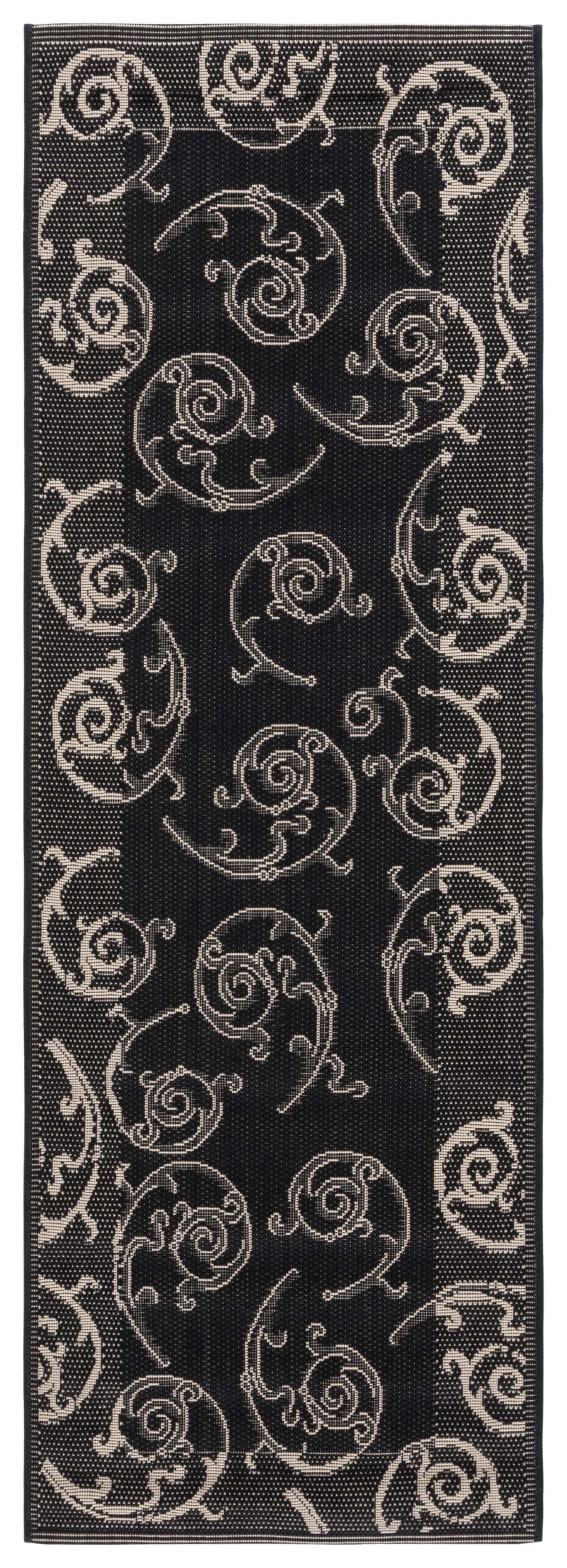 Safavieh Courtyard Daniel Oriental Indoor/Outdoor Runner Rug, Black/Sand, 2'3" x 12'