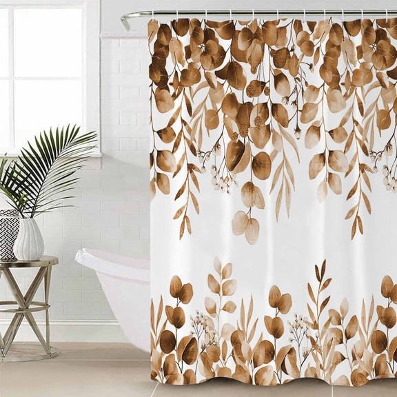 Shower Curtain for Bathroom Pastoral Eucalyptus Ombre BrownWaterproof Bath Curtains Shower Curtains with Hooks,Farmhouse Retro FoliageBathroom Curtain Privacy Drapes for Bathtubs Toilet 36x72in