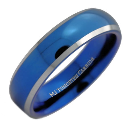 Metals Jewelry 6mm Men s / Women s Adult Wedding Band Blue Plated Inside and Outside Tungsten Carbide Ring Size 7.5