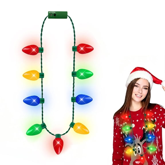 IC ICLOVER Christmas Light Necklace, 9 LED Bulbs 3 Flash Modes Ugly Sweater Light, 40in Light up Christmas Decor Necklace Party Favors