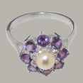 thumbnail image 5 of LBG British Made 18k White Gold Cultured Pearl & Amethyst ring Womens Statement Ring - 33 size options - Size 11.75, 5 of 6