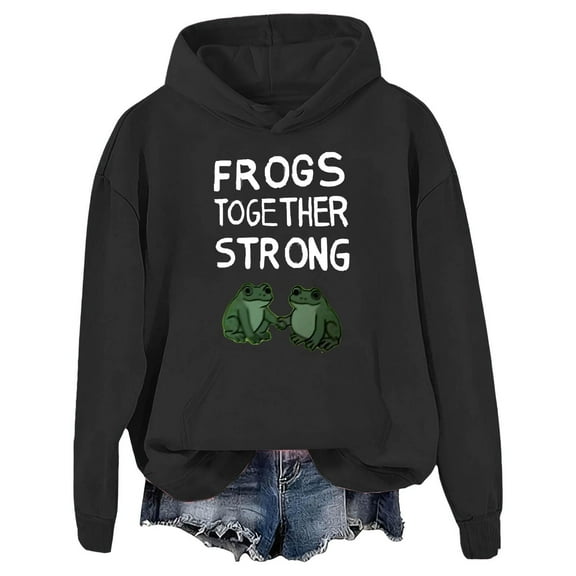 Luwomo Leisure Hoodies Womens Activist Graphic Print Hooded Long Sleeve Loose Fit Pullover Streetwear Soft Cozy Athletic Regular Tops,Black,L