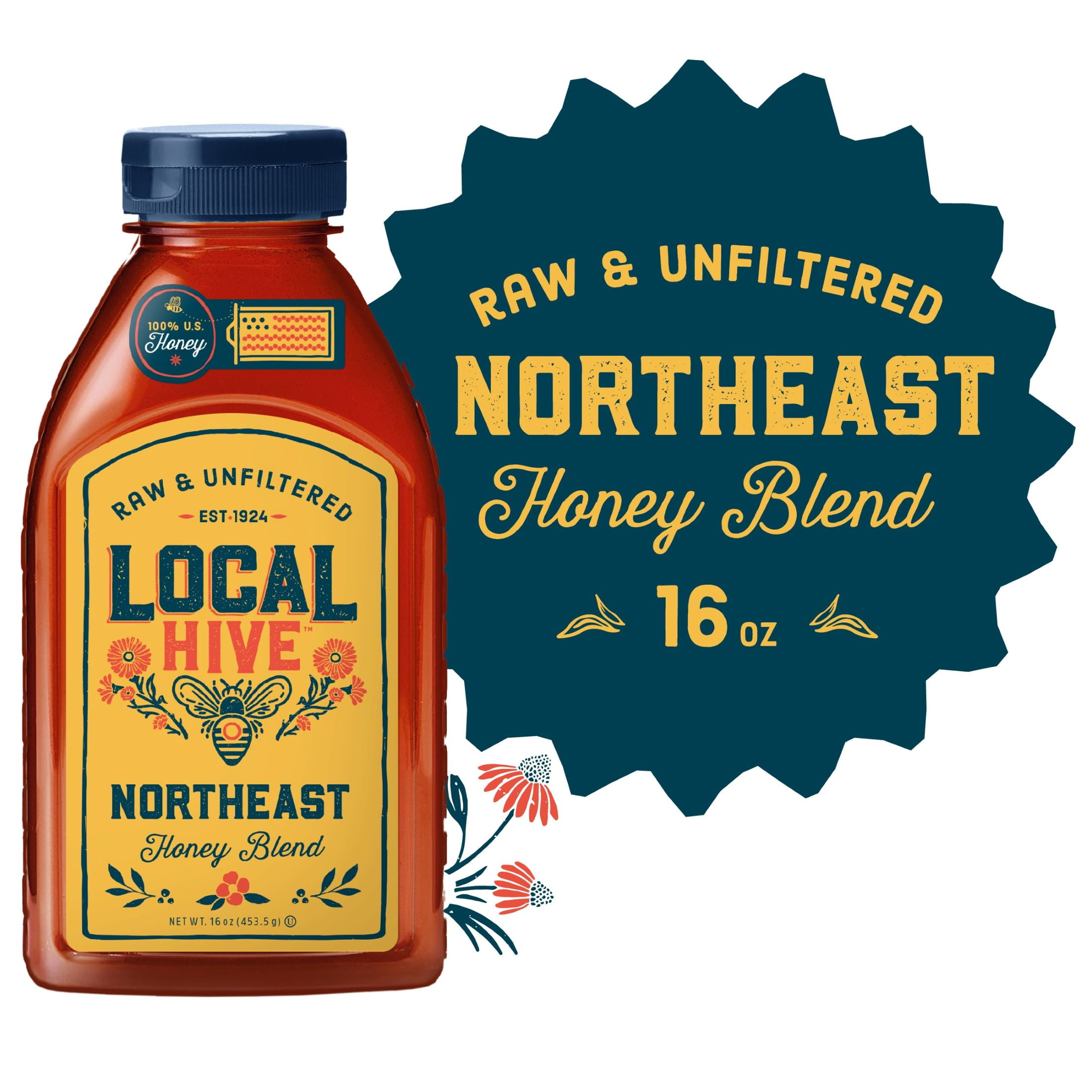 (2 pack) Local Hive, Raw & Unfiltered, 100% U.S. Northeast Raw Honey, 16 oz Bottle