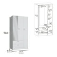 thumbnail image 7 of Miekor Furniture Wardrobe with 3 doors, one with mirror, two drawers, four shelves and hanging bar,White B5A1809, 7 of 7